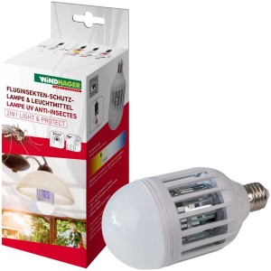 Windhager 2in1 lampada antinsetti: lampada LED con luce UV per il controllo degli insetti in interni.