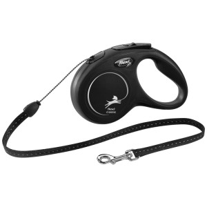 Guinzaglio avvolgibile a corda Flexi New Classic Trixie nero, taglia S, lunghezza 5 m.