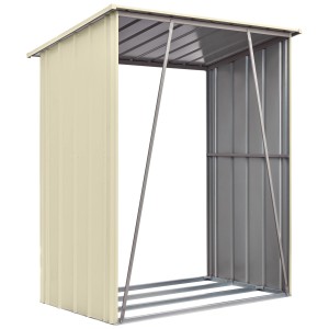 Bûcher Globel 5x3 Beige : Abri à bois en métal résistant aux intempéries avec ventilation.