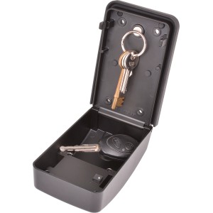Coffre à clés Burg Wächter Key Safe 20 SB ouvert avec porte-clés et clé de voiture.