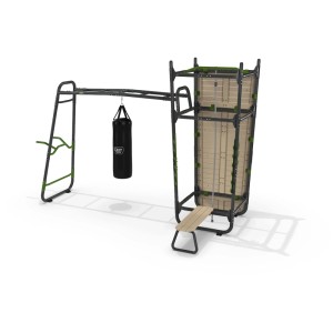 Exit Powerstation GetSet PS520: Attrezzo fitness da esterno con sacco da boxe, parete da arrampicata e panca per allenamento.