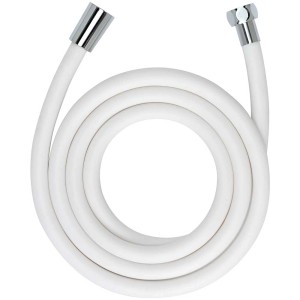 Flexible de douche design Wenko, blanc mat, 175 cm, avec raccords chromés.