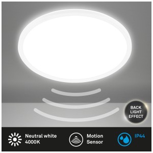 Plafonnier LED blanc pour salle de bain avec détecteur de mouvement, Ø 42cm, IP44. Idéal salle de bain et cuisine.