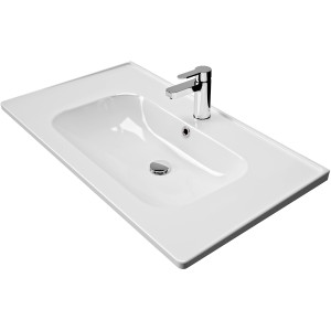 Lavabo en céramique Pelipal Trentino, 79 cm, blanc, avec robinet. Lavabo à encastrer pour votre salle de bain.