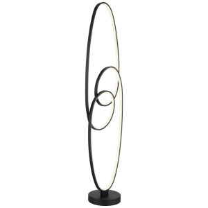 Lampadaire LED Spira moderne en noir mat avec formes ovales, hauteur 122 cm.