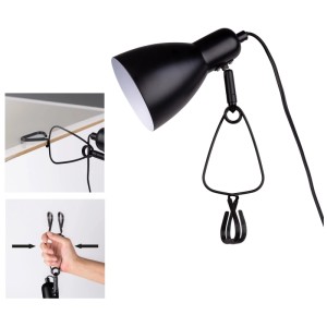 Lampada a pinza nera Näve Mara in design retrò. Metallo, attacco E14, 18W. Fissaggio flessibile alle superfici.