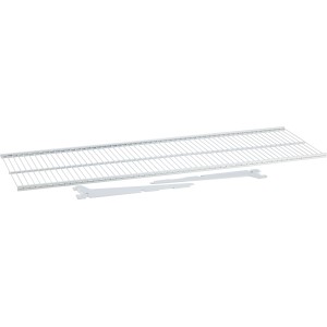 Set ripiano metallico a filo, 25,5x80,5 cm, bianco-alluminio, per scaffali, con staffe angolari.
