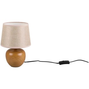 Lampada da tavolo Luxor in legno con paralume beige, ideale come luce d'accento.