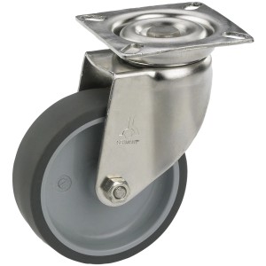 Roue pivotante Doerner + Helmer, acier galvanisé, Ø 5 cm, avec bandage en caoutchouc gris.