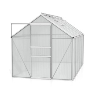 Serra Vitavia Venus 6200, alluminio naturale, 6,2 m² con porta aperta.