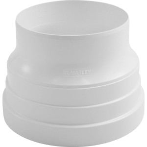 Riduzione bianca Marley 150/125 mm per sistemi di condotti piatti e tubi tondi.