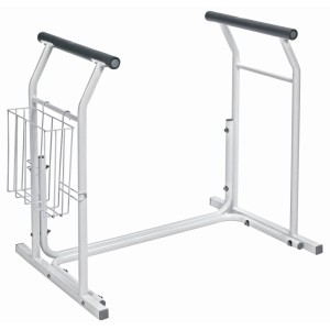 Support WC mobile Ridder en acier blanc avec panier de rangement pour plus de sécurité dans la salle de bain.