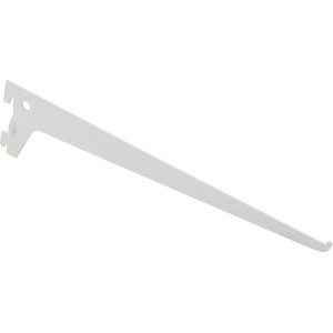 Équerre métallique blanche, 30 cm, pour support d'étagère dans un système de rayonnage.