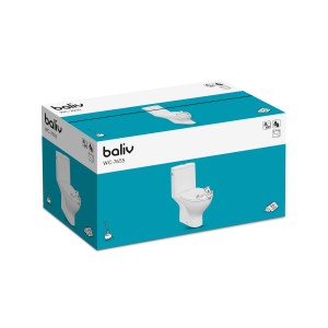 Confezione del set WC a terra bianco baliv WC-7655 con WC senza brida e sedile WC a chiusura rallentata.