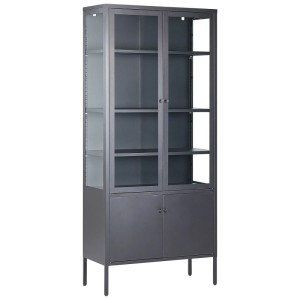 Vitrine noire Beliani Oxted en acier avec portes et étagères en verre, 180x80x35 cm.