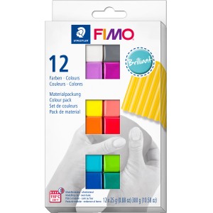 FIMO pâte à modeler Soft, lot de 12 couleurs brillantes, idéal pour le modelage et la création.