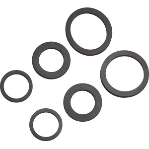 Set di guarnizioni piatte nere con 6 guarnizioni in gomma di diverse dimensioni.