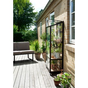 Serre Juliana Urban City anthracite sur terrasse avec plantes.