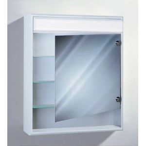 Armoire de toilette miroir Sidler Econom blanc 60 cm avec porte miroir, étagères et éclairage.