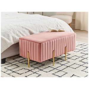 Banc Beliani Dayton, tabouret en velours rose avec pieds dorés, 42x93x48 cm.