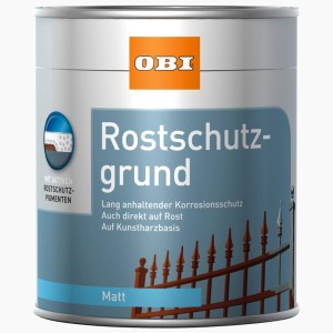 Dose OBI Rostschutzgrund rotbraun matt, geeignet für Eisen, Stahl und NE-Metalle.