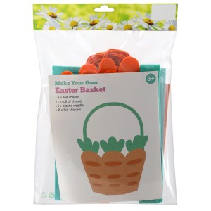 12-tlg. Bastelset Filzkorb Karotte für Ostern: Filzbögen, Faden, Nadel & Sticker für Kinder ab 3 Jahren.