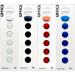 Office Flachmagnete Ø 30 mm in Weiß, Schwarz, Rot, Blau, 10 Stk. für Bürobedarf, Magnettafeln und Whiteboards.