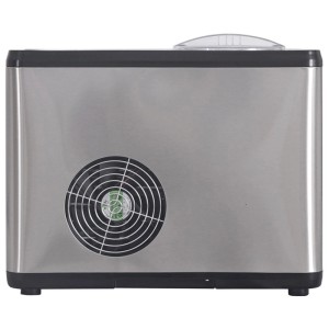 Gelatiera Berger & Lanz GM15SS, argento-nera, vista laterale con griglia di ventilazione.