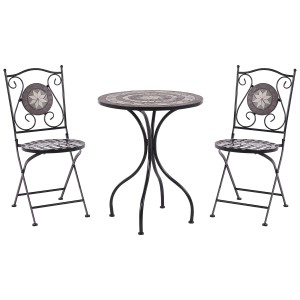 Set bistro Beliani Cariati nero in metallo con tavolo e due sedie per balcone.
