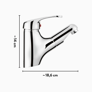 Mitigeur de lavabo chromé baliv WT-5091, monocommande avec dimensions.