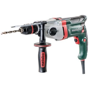 Metabo Schlagbohrmaschine SBE 850-2 mit Bohrer und Zusatzhandgriff.