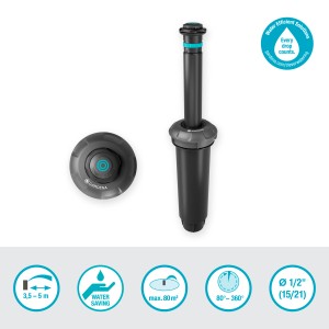 Arroseur escamotable Gardena MD80 pour pelouses jusqu'à 80 m², partie du système d'arrosage.