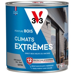Pittura per legno V33 Climats Extrême, grigio ghiaia, finitura satinata, 0,5 l. Per condizioni climatiche estreme, ideale per esterni.