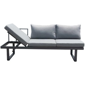 Banc de jardin Acamp Hollywood anthracite avec têtière réglable et coussins gris.
