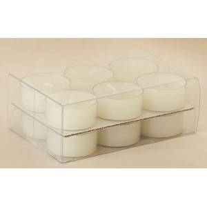 Bougies chauffe-plat blanches en boîtier plastique, lot de 8. Bougies piliers pour éclairage d'ambiance.