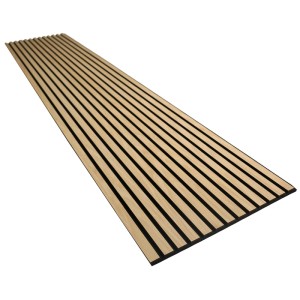 Pannello acustico in rovere nero, MDF con feltro nero, 240x52 cm. Pannello murale fonoassorbente.