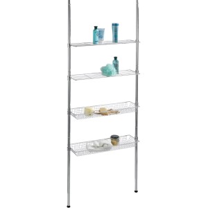 Wenko Scaffale telescopico Ellera cromato con 2 cesti e 2 ripiani, regolabile in altezza da 65-285 cm.
