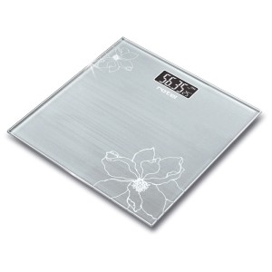 Rotel Personenwaage Flower, digital, silbergrau, bis 180 kg, mit Blumenmuster und LCD-Anzeige.