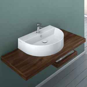 Vasque Domberg DB2003, 60x45 cm, blanc, sur panneau en bois avec robinet. Lave-mains pour salle de bain.