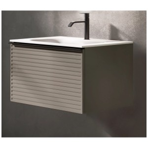 Ensemble de meubles de salle de bain Pixel en gris anthracite mat avec vasque en fonte minérale et poignée noire.