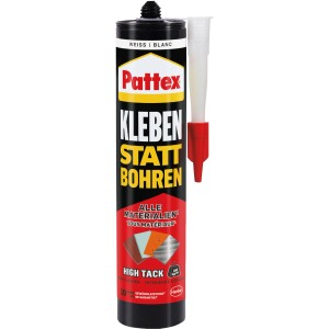 Pattex colla per montaggio High Tack, cartuccia bianca con punta rossa, per incollare invece di forare.