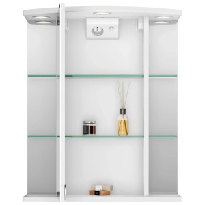 Armoire de toilette Sieper Havana LED blanche avec étagères en verre, prise et interrupteur.