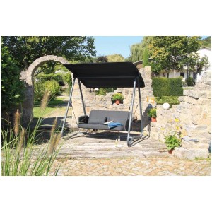 Acamp Sun, altalena da giardino, modello Hollywood con tettuccio parasole e cuscini antracite in giardino.