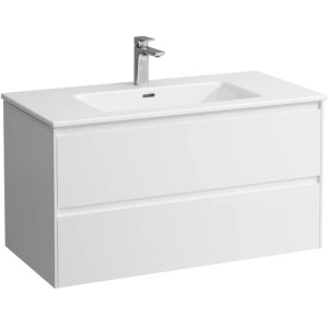 Set mobili bagno Laufen Pro X: lavabo in ceramica bianco con mobile sottolavabo a 2 cassetti lucidi, 100 cm.