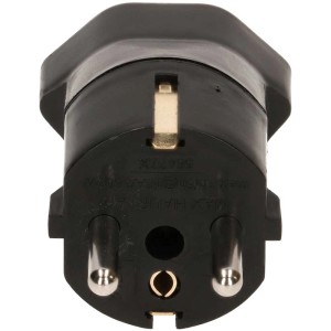 Adaptateur de voyage noir type 23 vers fiche Schuko, 250V/16A, pour multiprises.