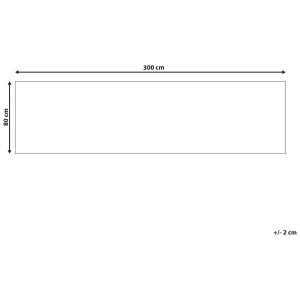 Immagine che mostra le dimensioni del tappeto da corridoio Parvakadli (80x300cm) con motivo orientale in blu e beige.