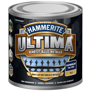 Dose Hammerite Metall-Schutzlack Ultima, Saphirblau matt, 250ml. Rostschutz für alle Metalle.
