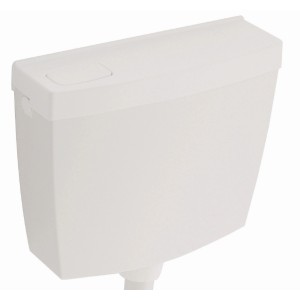 Réservoir de chasse d'eau Sanitop-Wingenroth blanc avec bouton d'arrêt.