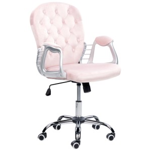 Sedia da ufficio Princess rosa pastello con rivestimento in velluto e bottoni.
