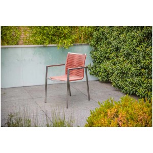Stapelsessel Boston, Edelstahl silber-rot, Textilene-Ropes, Gartenstuhl.